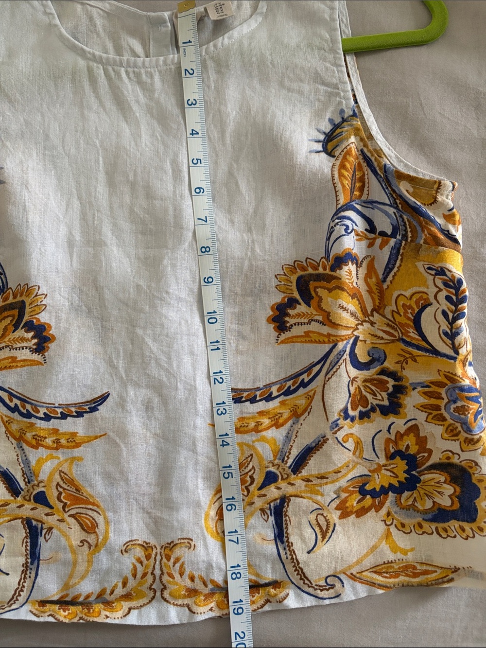 Sleeveless Linen-Blend Top Light Blue with Gold & Blue Floral Print-M-EUC! - Picture 9 of 9